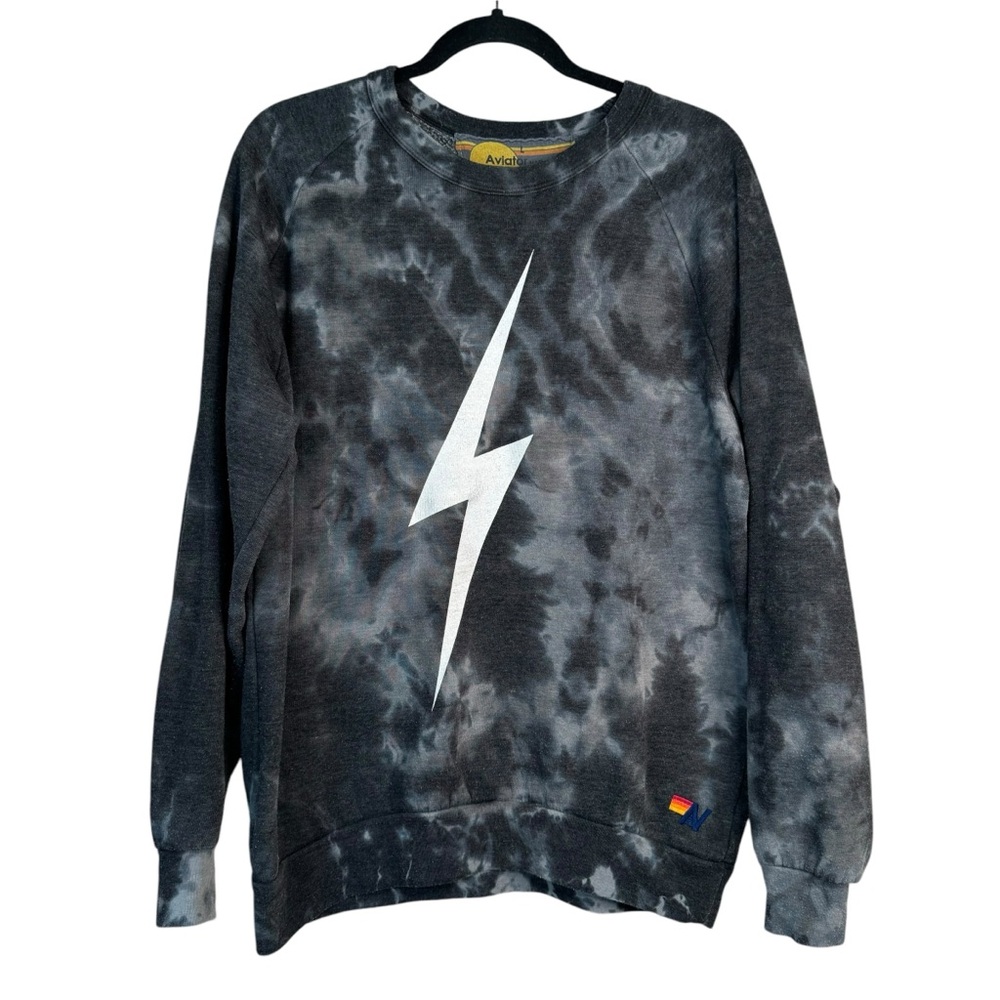 Aviator Nation Lightening Bolt Sweatshirt In Gray And White faded Tie Dye L